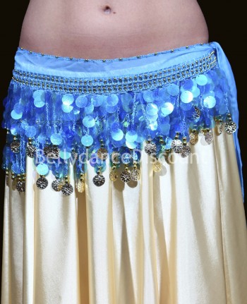 Bellydance belt with coins light blue