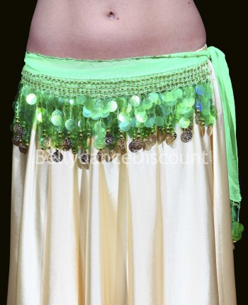 Bellydance belt with coins light green