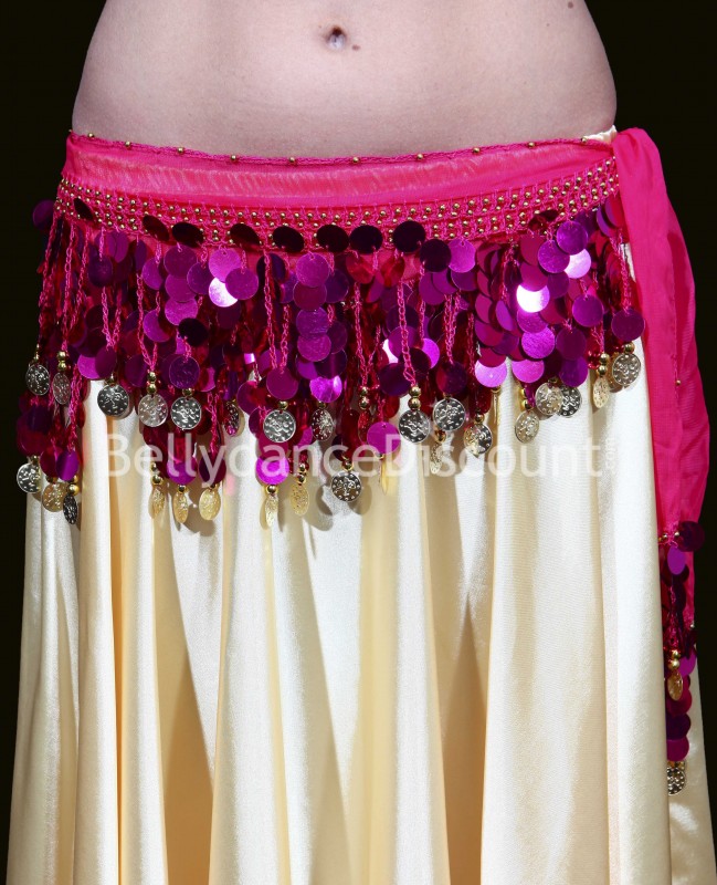 Bellydance belt with coins fuchsia