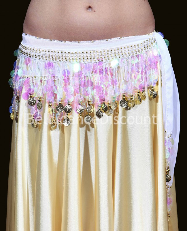 Ceinture de danse orientale pastilles blanches