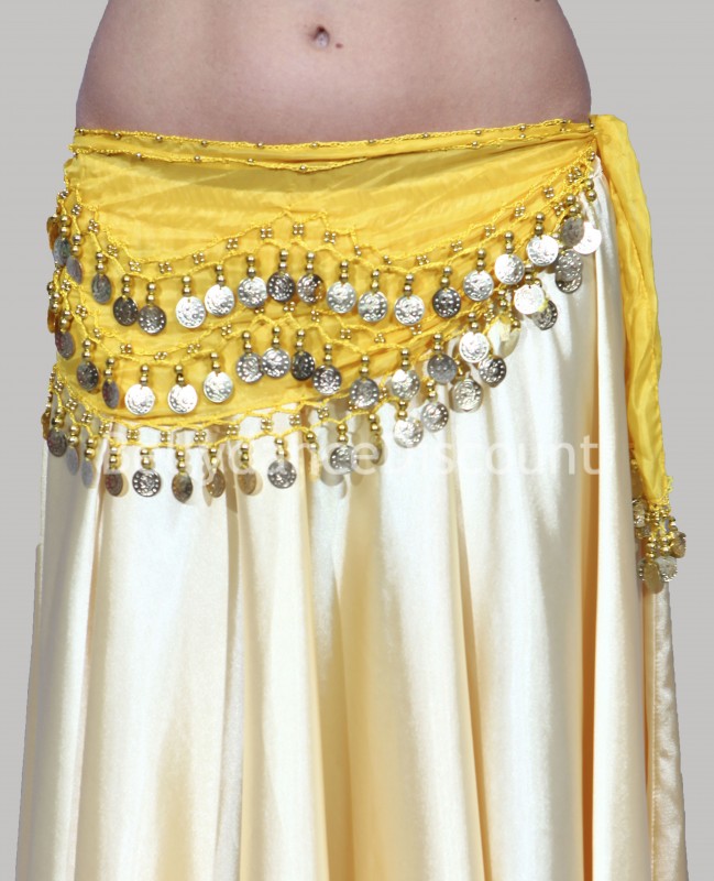 Yellow belly dance belt with golden sequins