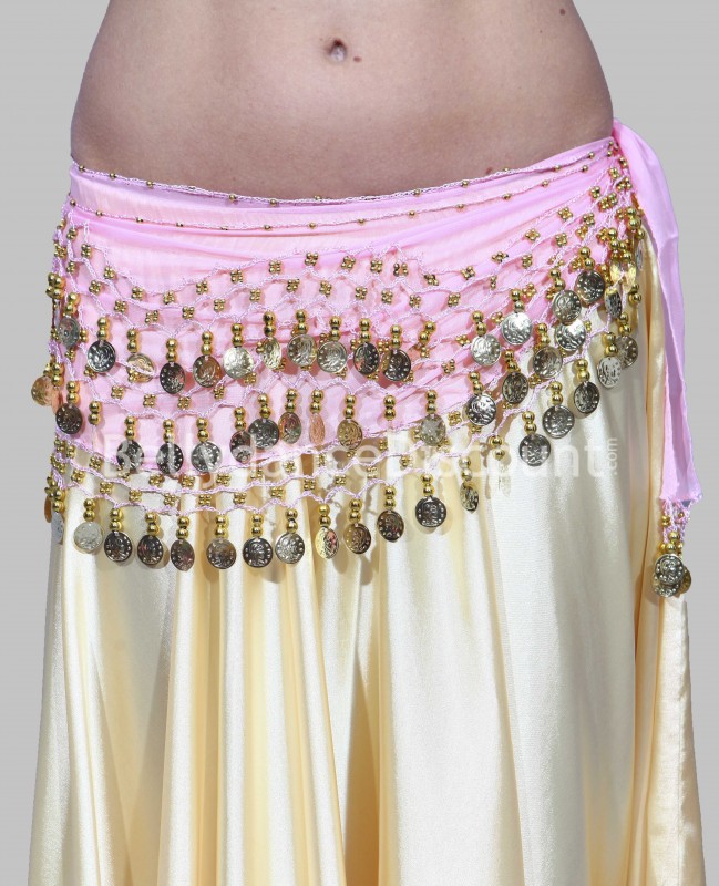 Gürtel für den orientalischen Tanz in rosa mit goldenen Münzen Gürtel für den orientalischen Tanz in rosa mit goldenen Münzen