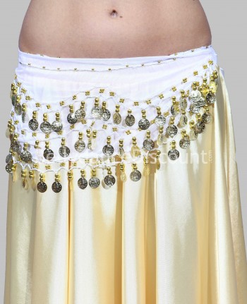 White belly dance belt with golden sequins
