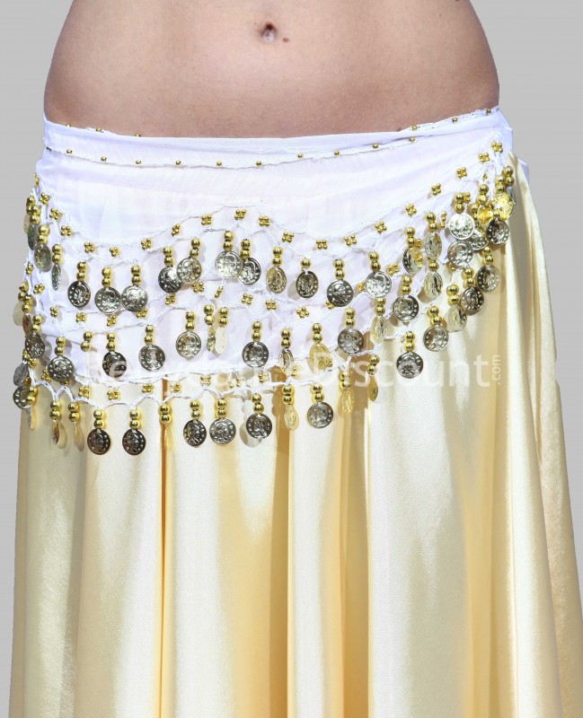 White belly dance belt with golden sequins White belly dance belt with golden sequins