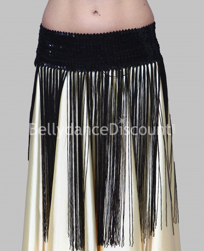 Cinturón ancho negro con flecos para danza del vientre