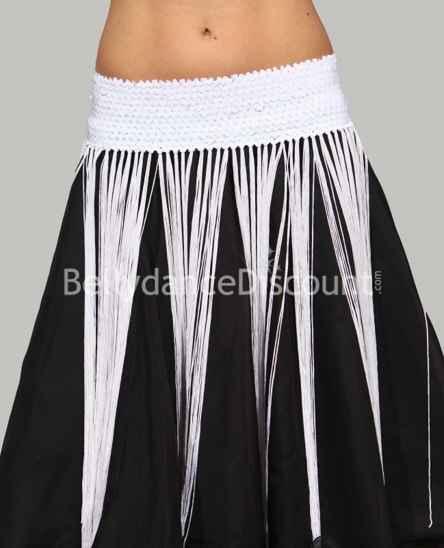 Long Bellydance belt with fringes white