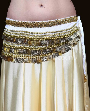 White velvet Bellydance belt with gold sequins