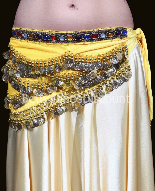 Ceinture de danse orientale velours jaune et or