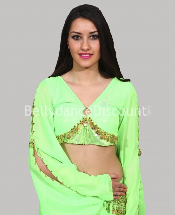 Green belly dance top with sleeves