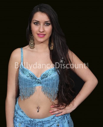 Soutien-gorge de danse orientale perlé bleu ciel