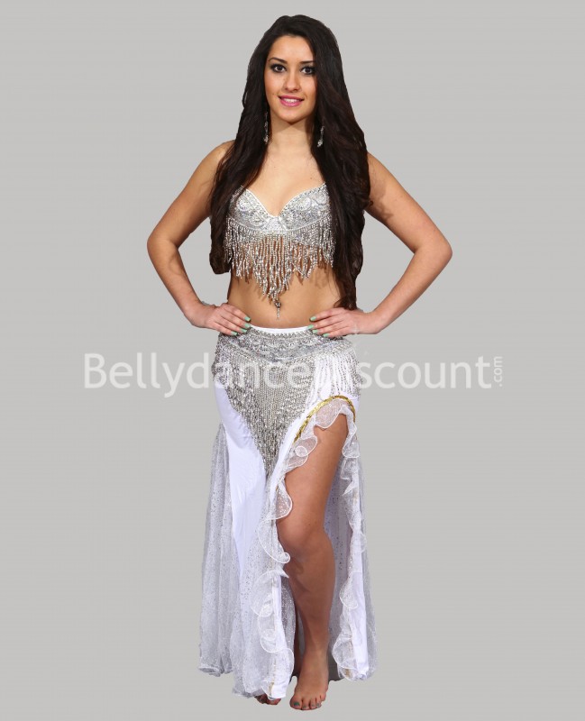 Coordinated silver belly dance bra + belt set