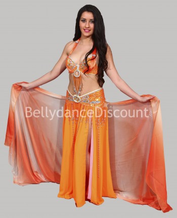 Set BH + Gürtel in Orange für den orientalischen Tanz