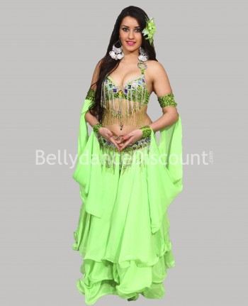 Green belly dance skirt with lining