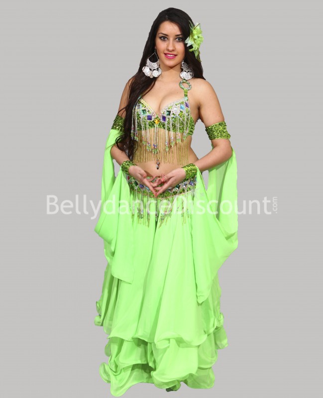Green belly dance skirt with lining
