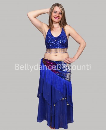 Top de danse orientale perlé bleu foncé