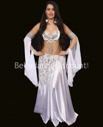 Hüft Tuch für orientalischen Tanz glänzend in Weiß und Silber