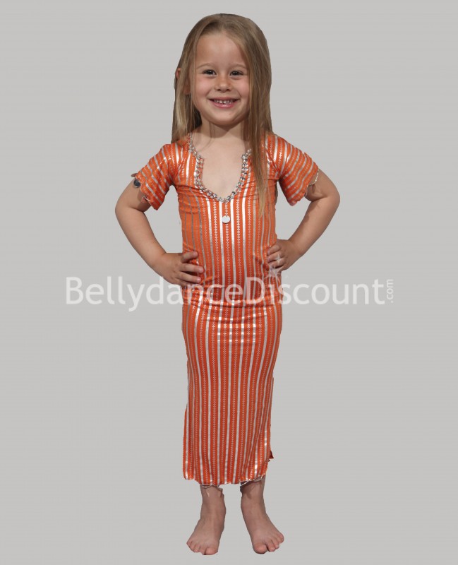 Vestido  Baladi / Saïdi naranja para niña, ideal para danza del vientre 