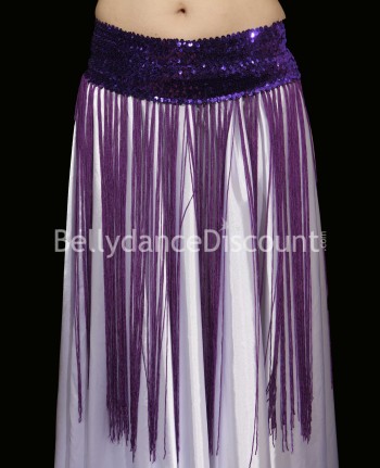 Cinturón ancho violeta con flecos para danza del vientre