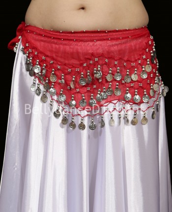 Red belly dance belt with silver coins