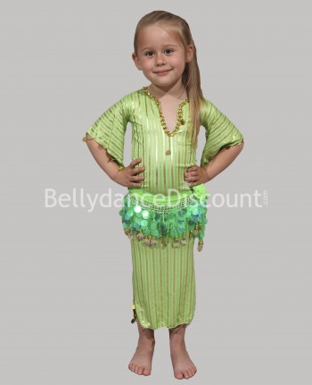 Vestido  Baladi / Saïdi verde para niña, ideal para danza del vientre 