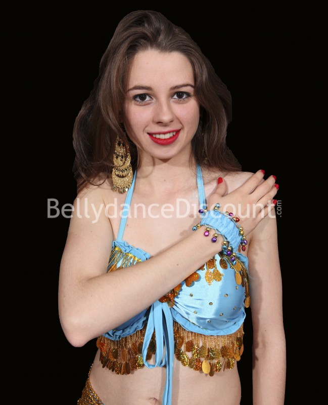 Pulsera azul celeste con cascabeles para danza del vientre
