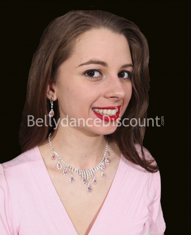 Schmuckgarnitur für orientalischen Tanz aus zartrosa Strass