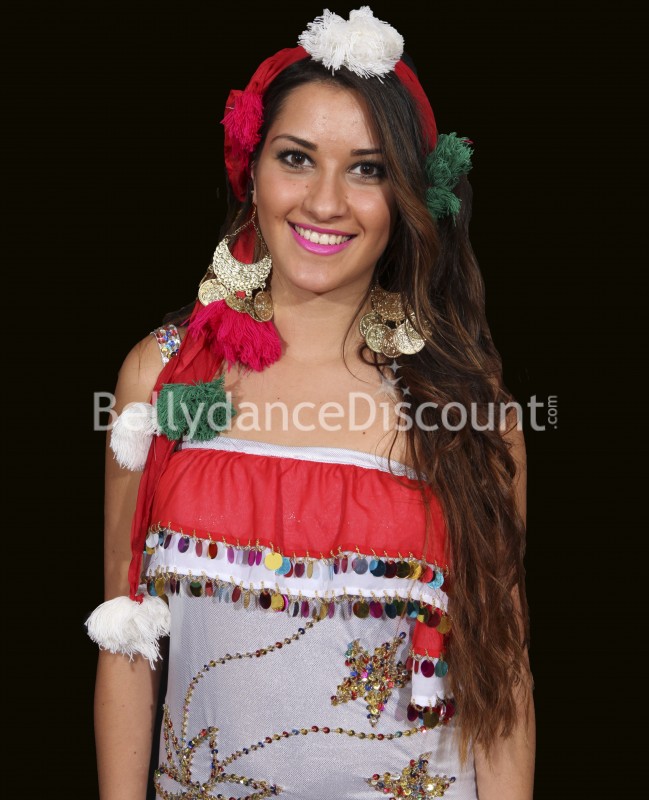 Voilette pompons de danse orientale rouge