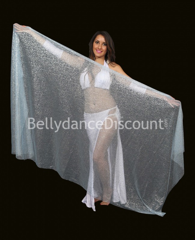 Velo rectangular brillante azul claro para danza del vientre 