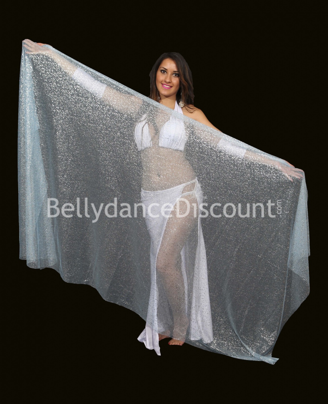 Voile rectangulaire de danse orientale pailleté bleu ciel Voile rectangulaire de danse orientale pailleté bleu ciel
