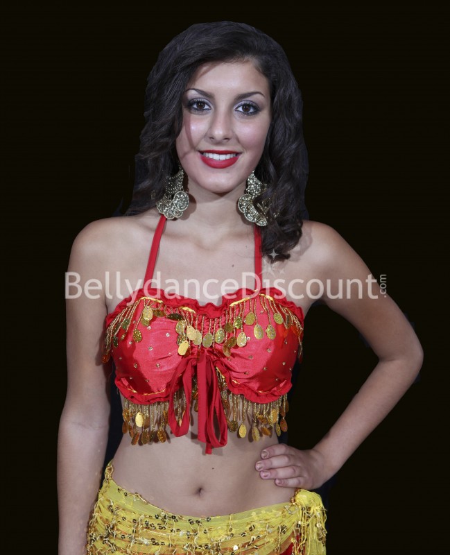 Top satin de danse orientale rouge