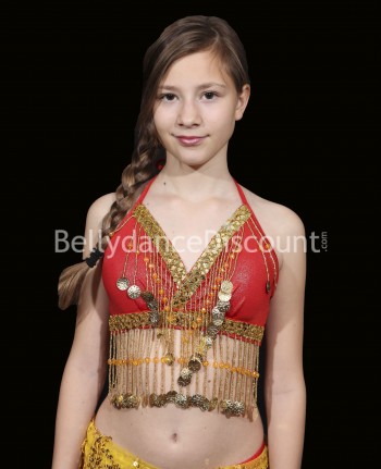 Top enfant de danse orientale rouge et or