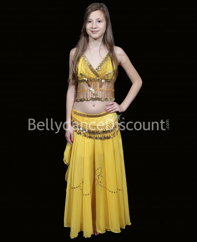 Top amarillo de danza del vientre para niña 