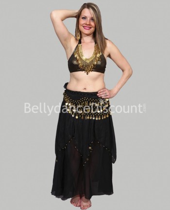 Black belly dance belt with golden sequins