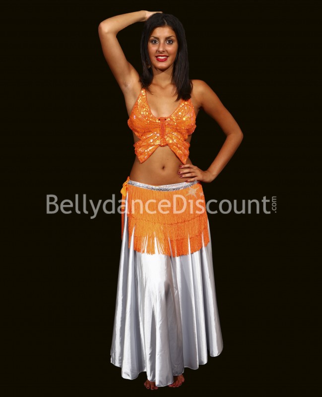 Ceinture de danse orientale orange à franges