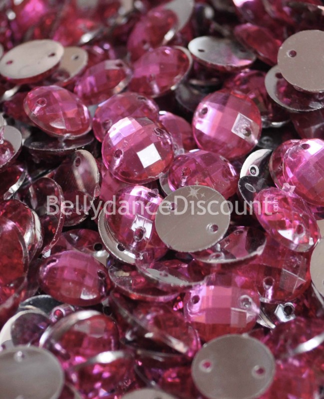 30 Strasssteine zum Annähen in Fuchsia - Rund