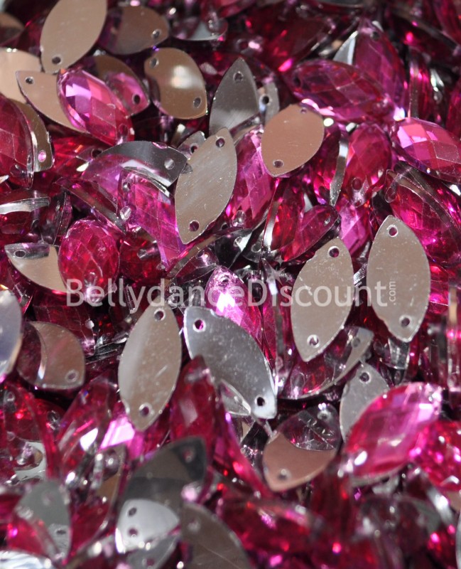 30 sew on rhinestones fuchsia pink - Ovals