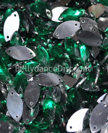 30 strass à coudre vert émeraude - Ovales
