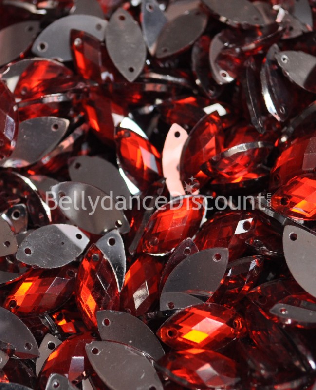 30 strass à coudre rouges - Ovales