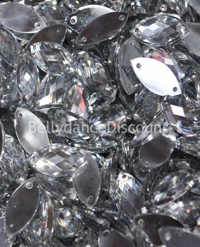 30 Strasssteine zum Annähen in Silber - Oval
