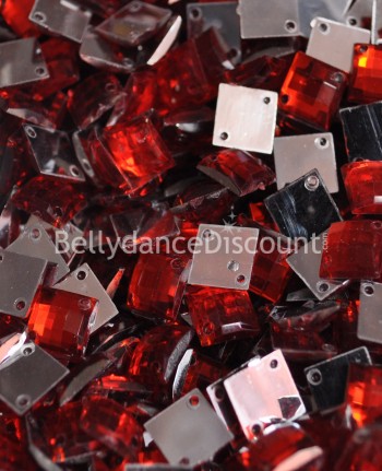 30 strass à coudre rouges - Carrés