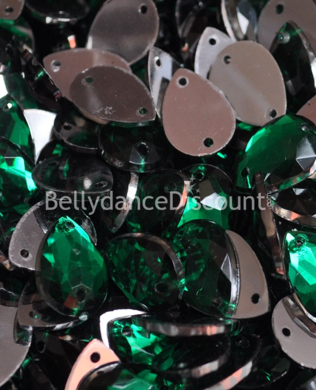 30 strass à coudre vert émeraude - Gouttes