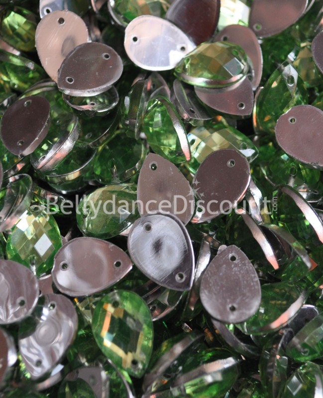 30 strass à coudre vert clair - Gouttes