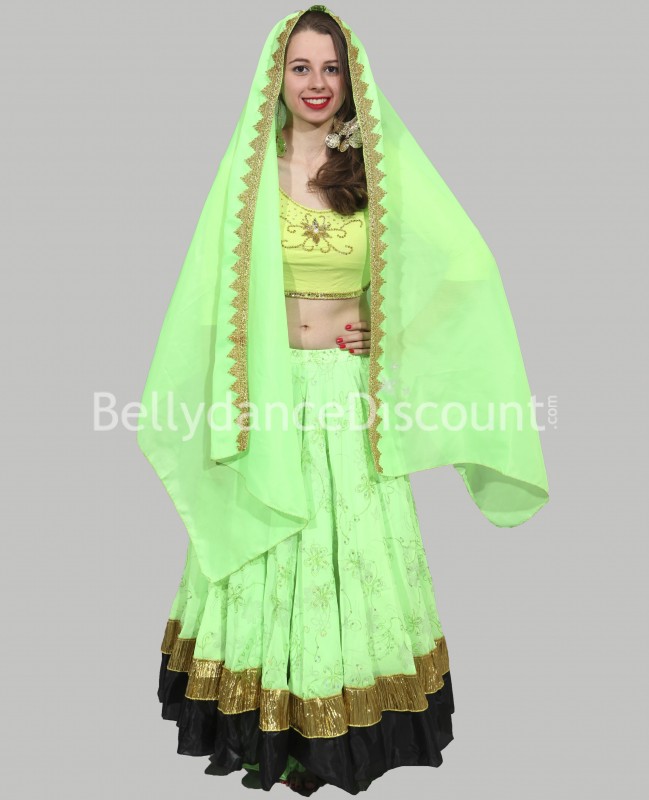Voile de danse Bollywood vert clair et doré