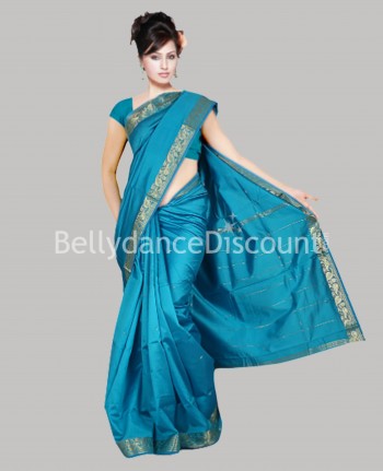 Sari de danse Bollywood turquoise et doré