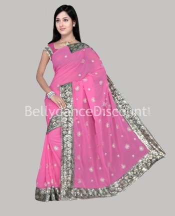 Sari für den Bollywood Tanz glänzend in Fuchsia - Delhi