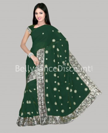 Sari für den Bollywood Tanz glänzend in Grün - Delhi