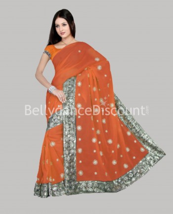 Sari naranja brillante para danza Bollywood - Delhi