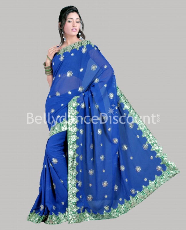 Sari di danza Bollywood brillante blu scuro - Jaipur