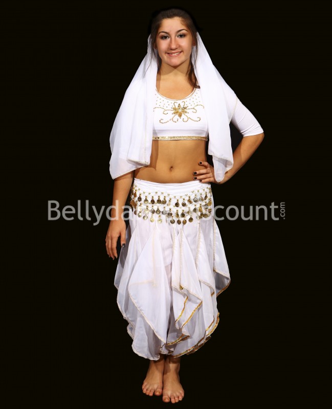 Pantalón Sarouel blanco de danza oriental y Bollywood para niña 