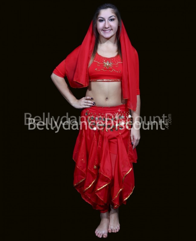 Pantalón Sarouel rojo de danza oriental y Bollywood para niña